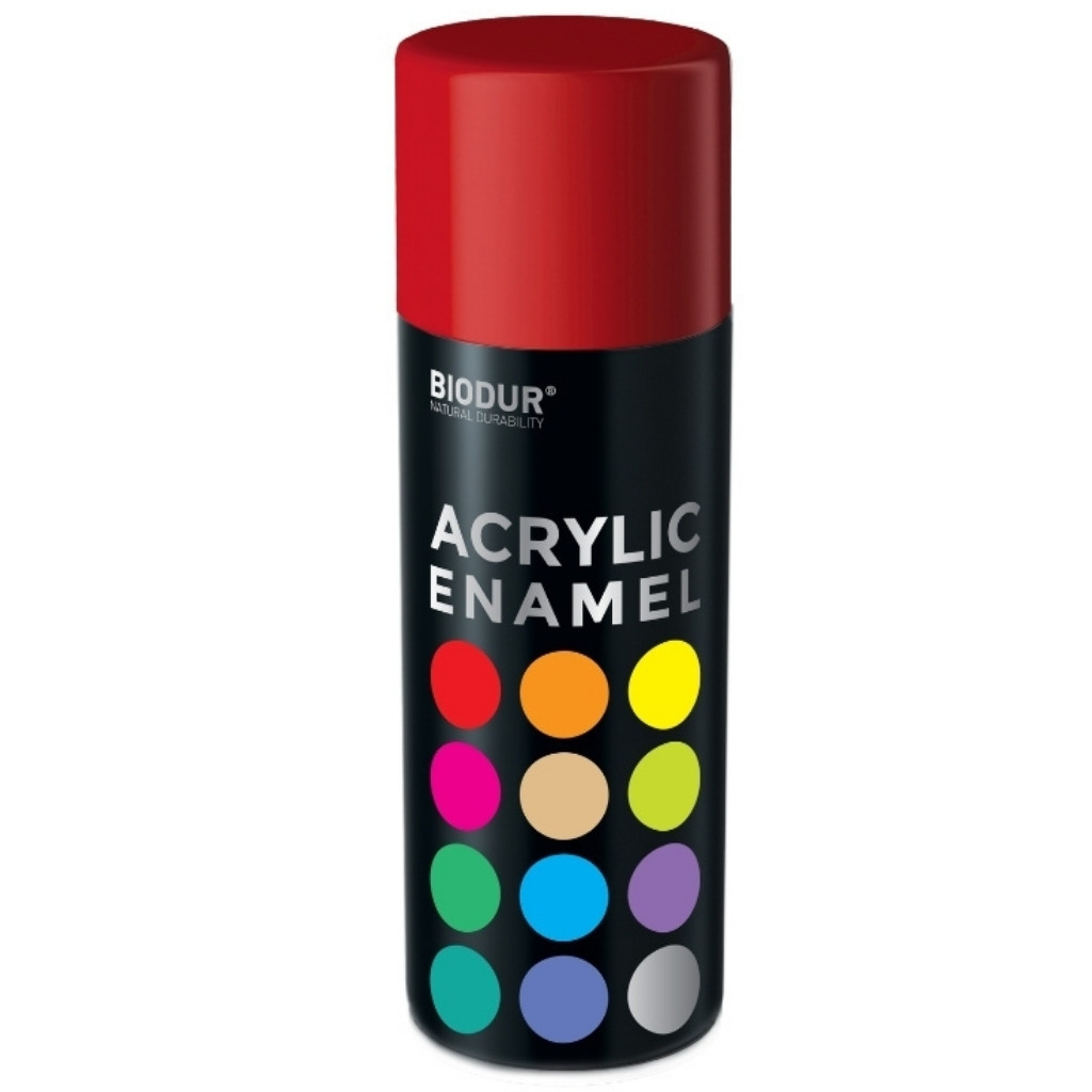 Farba w sprayu BIODUR Universal Acrylic Enamel 400 ml czerwona RAL 3000 czerwony ognisty
