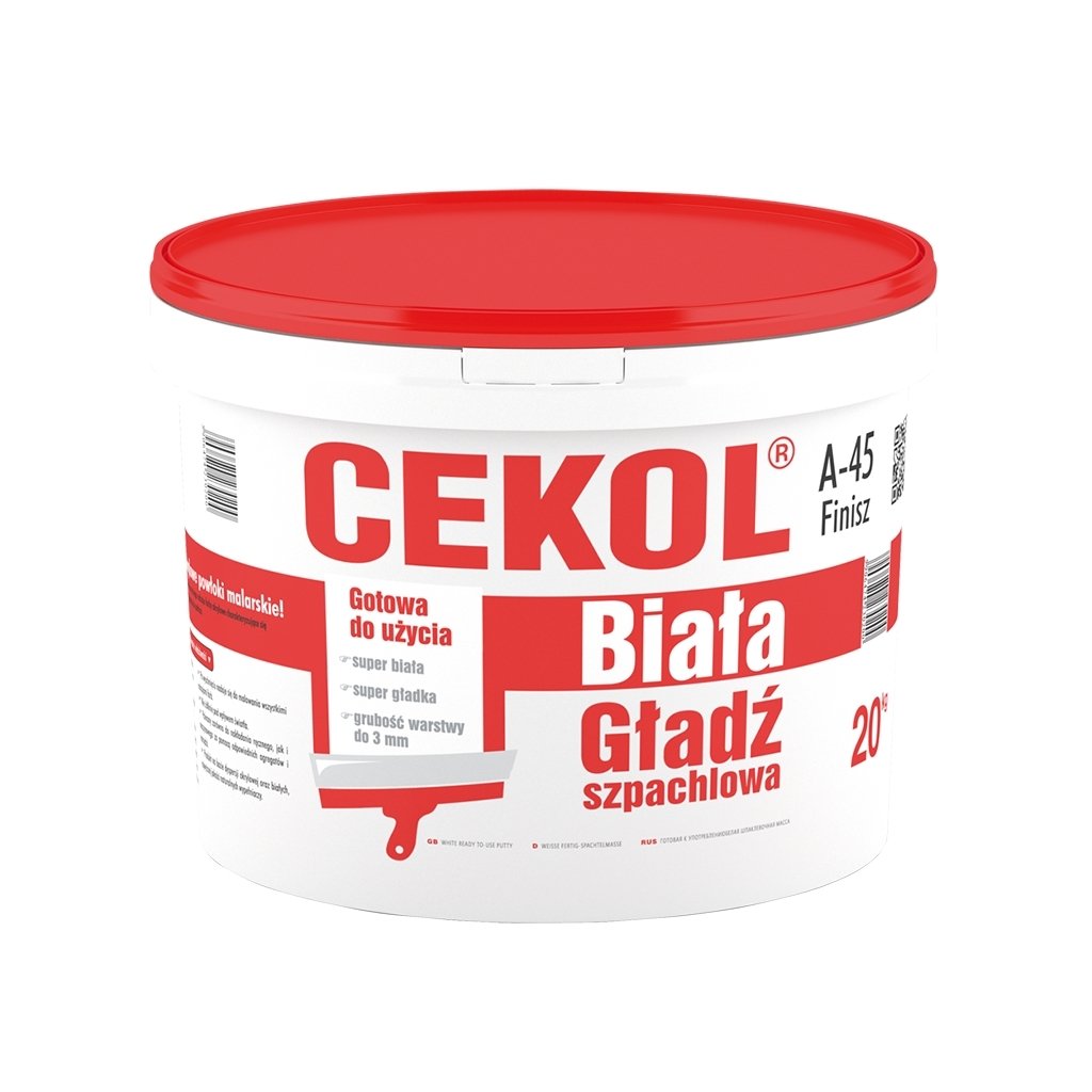 CEKOL A-45 Finisz – gotowa biała gładź szpachlowa do ścian i sufitów